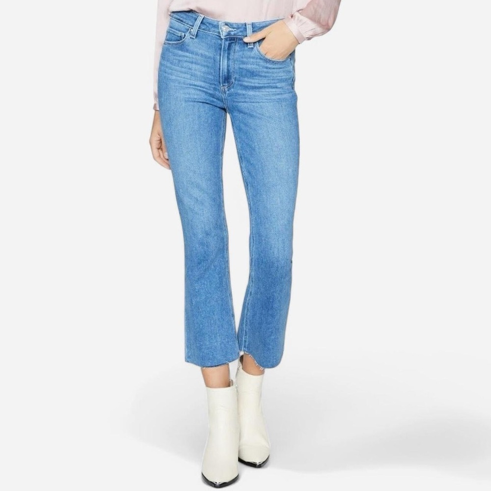 PAIGE Light Blue Cropped Straight Jeans